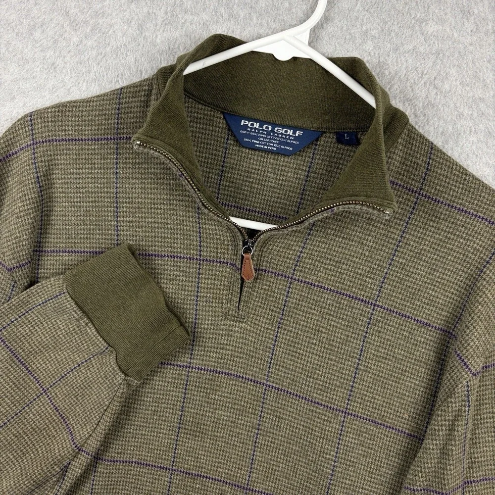 Polo Golf Ralph Lauren Sweater Men Large Houndstooth Pima Cotton Alpaca 1/4 Zip